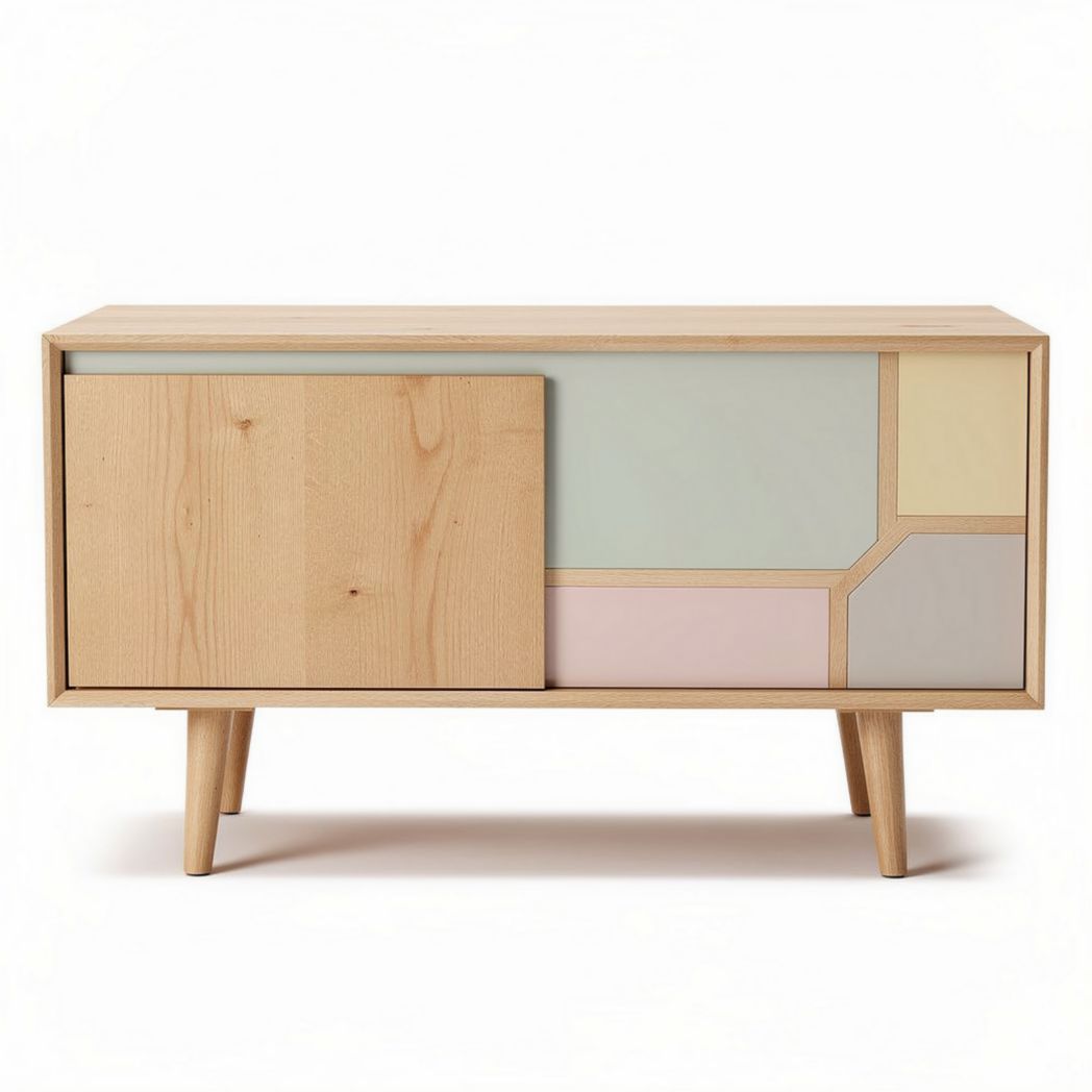 Mobile contenitore in legno con finitura multicolore per soggiorno – 90 x 40 x 75 cm