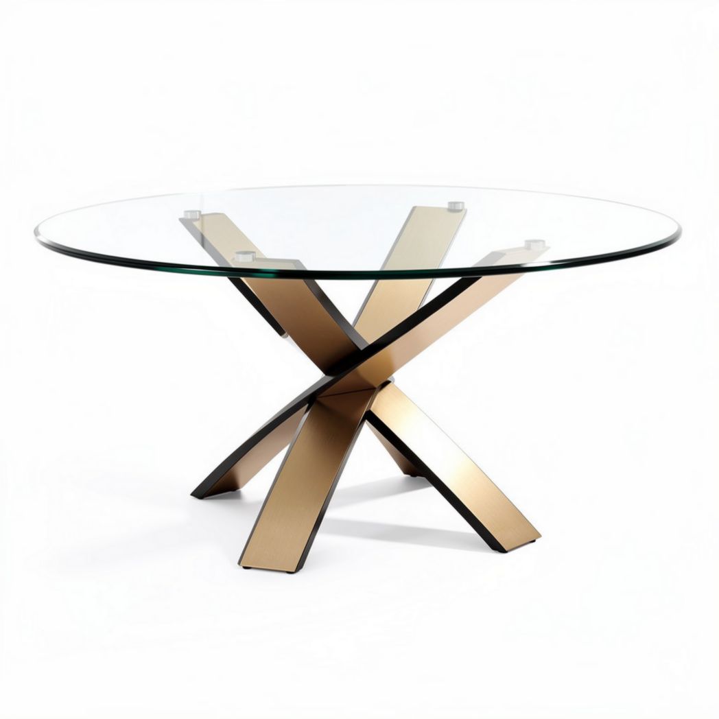 Tavolo da pranzo rotondo in vetro con base in metallo - 100 x 100 x 75 cm