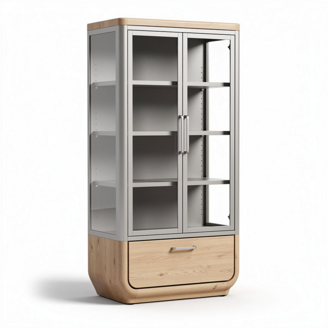 Mobile vetrina in legno e vetro per soggiorno – 80 x 40 x 180 cm